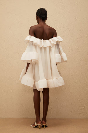 Aurohaya Flavie White Off Shoulder Ruffled Mini Dress