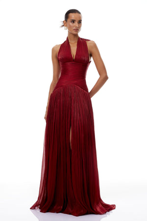 Aurohaya Verdelune Red Gathered Maxi Dress