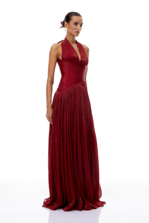 Aurohaya Verdelune Red Gathered Maxi Dress