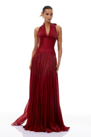 Aurohaya Verdelune Red Gathered Maxi Dress