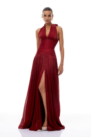 Aurohaya Verdelune Red Gathered Maxi Dress