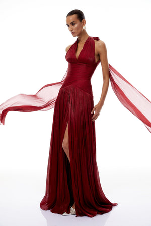 Aurohaya Verdelune Red Gathered Maxi Dress
