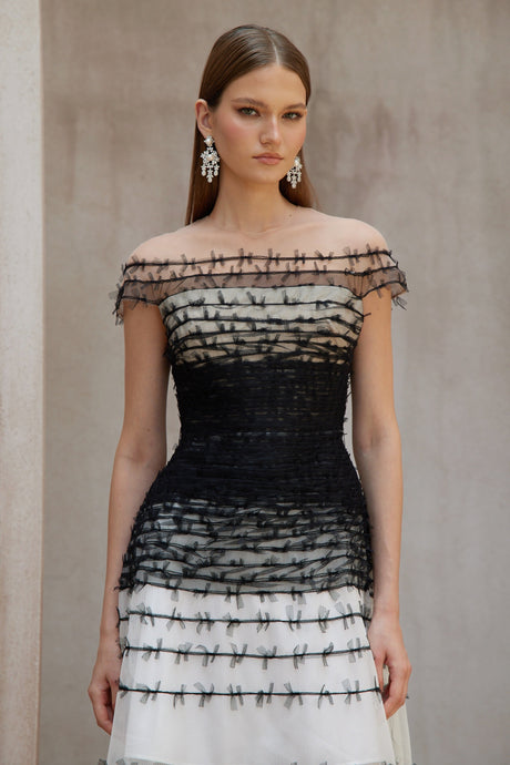 Aurohaya Eléonore Color Block Tulle Midi Dress