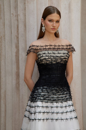 Aurohaya Eléonore Color Block Tulle Midi Dress