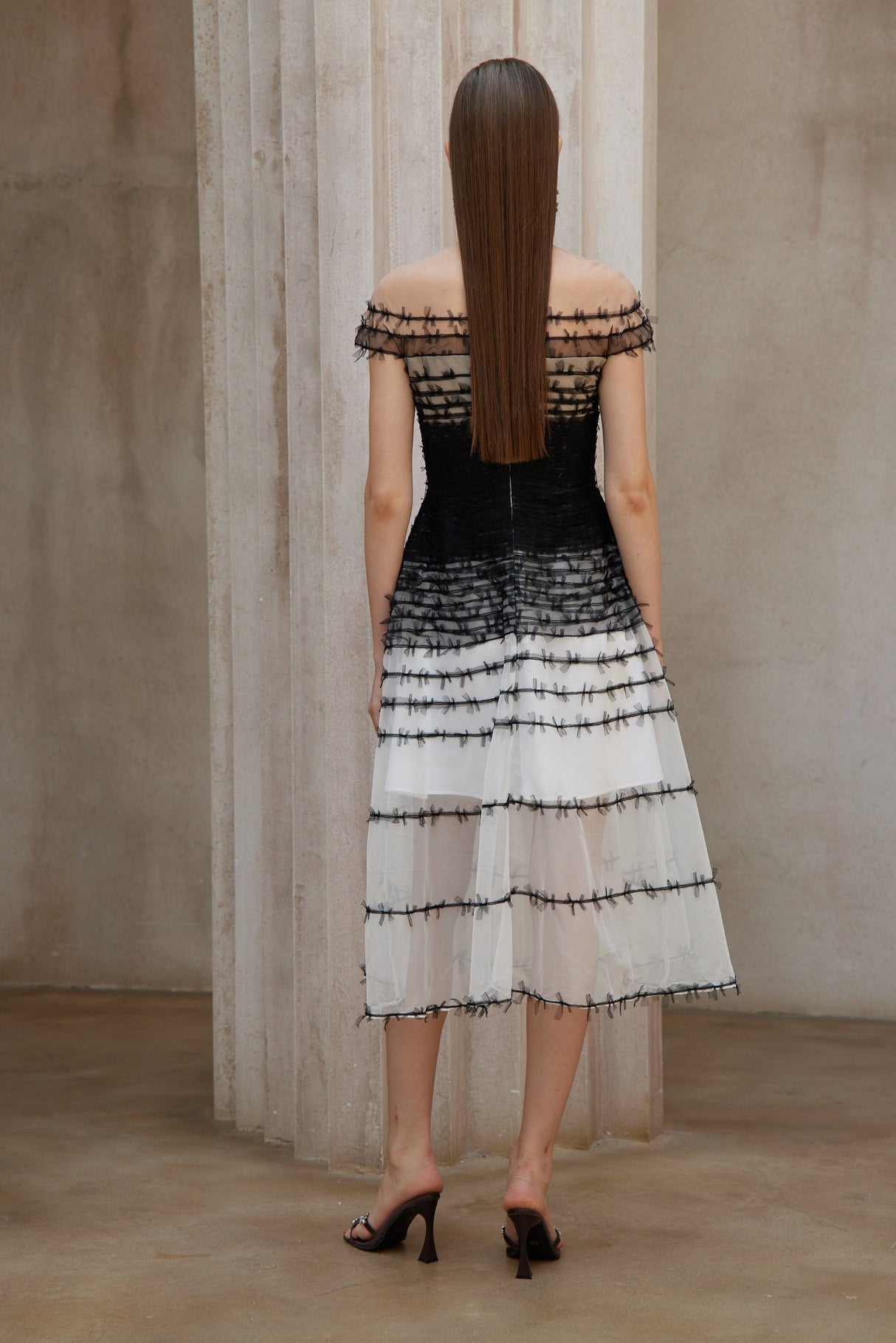 Aurohaya Eléonore Color Block Tulle Midi Dress