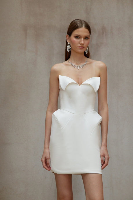 Aurohaya Alba White Barrel Waist Corset Mini Dress