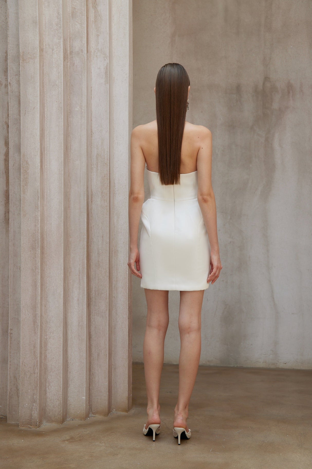 Aurohaya Alba White Barrel Waist Corset Mini Dress