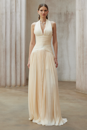 Aurohaya Uranie Neutral Gathered Maxi Dress