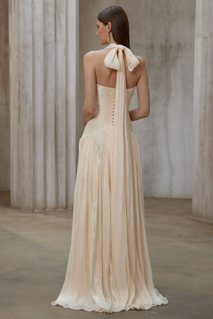 Aurohaya Uranie Neutral Gathered Maxi Dress