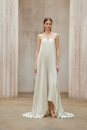 Aurohaya Satiné Gold Fully-pleated Maxi Dress