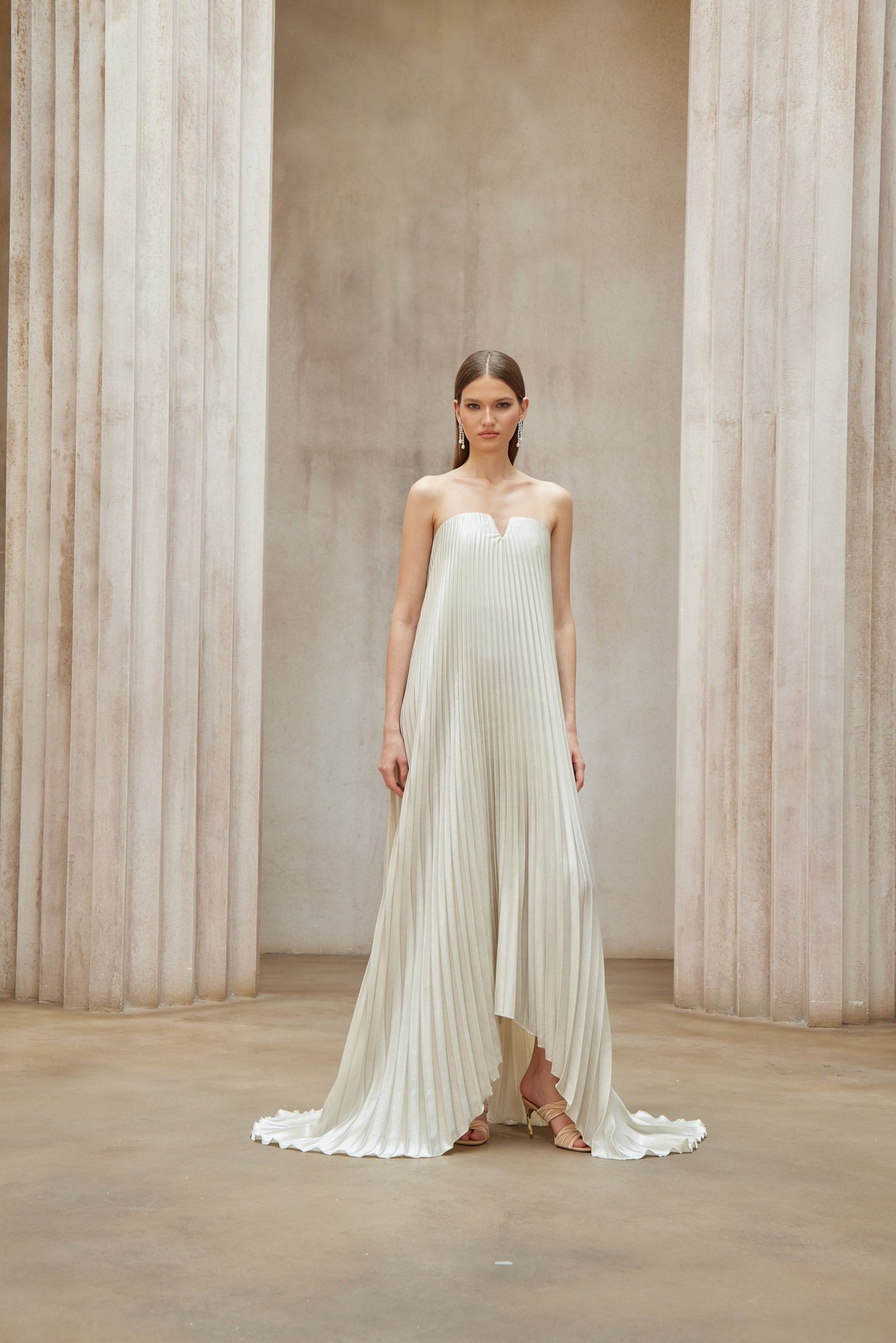 Aurohaya Satiné Gold Fully-pleated Maxi Dress