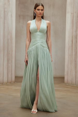 Aurohaya Uranie Mint Green Gathered Maxi Dress