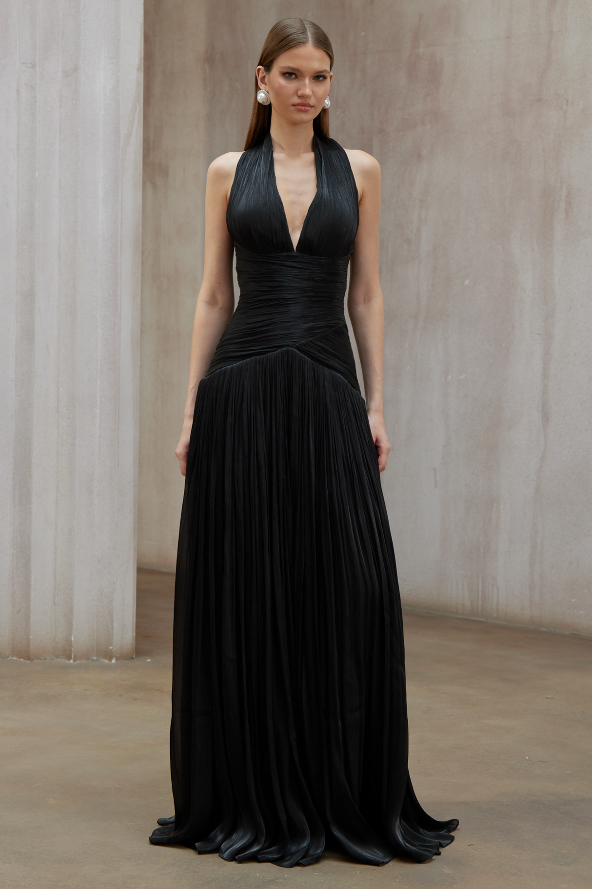 Aurohaya Uranie Black Gathered Maxi Dress