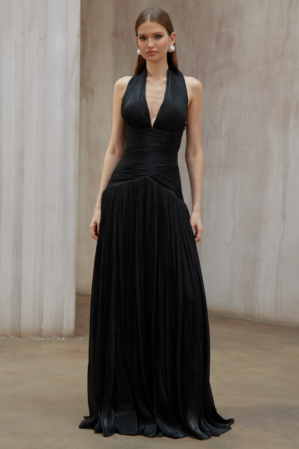 Aurohaya Uranie Black Gathered Maxi Dress