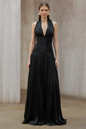 Aurohaya Verdelune Black Gathered Maxi Dress