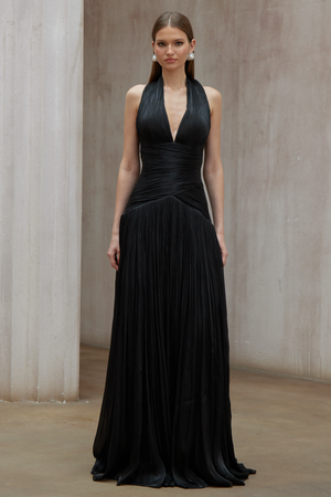 Aurohaya Verdelune Black Gathered Maxi Dress