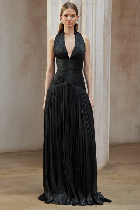 Aurohaya Verdelune Black Gathered Maxi Dress