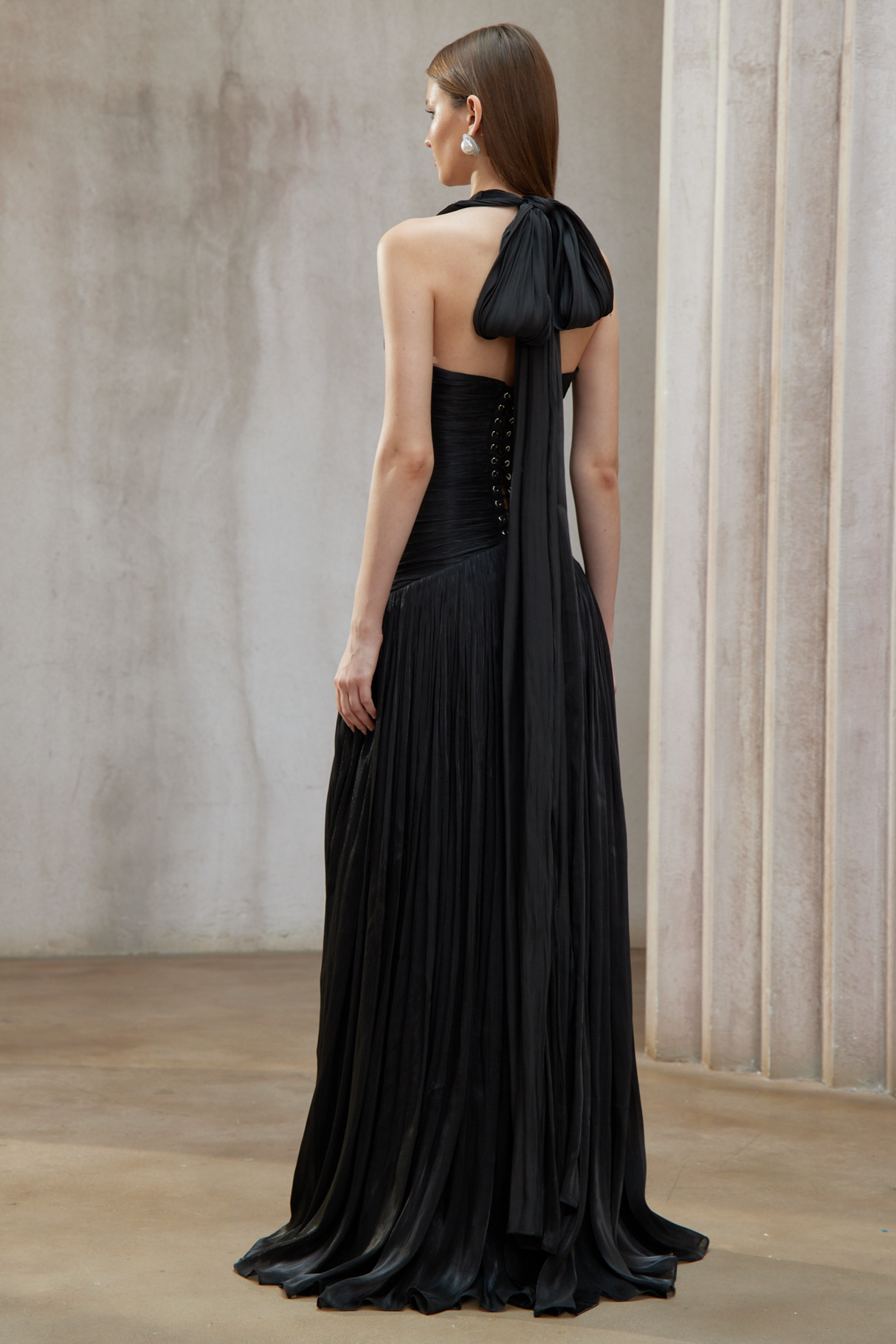 Aurohaya Uranie Black Gathered Maxi Dress
