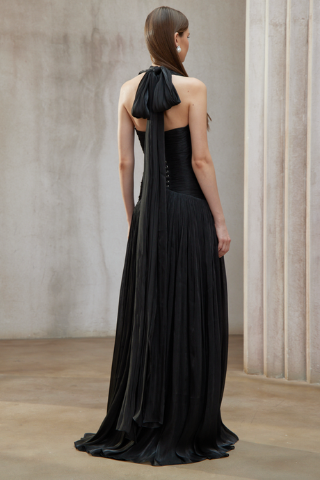Aurohaya Verdelune Black Gathered Maxi Dress