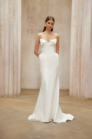 Aurohaya Alba White Barrel Waist Corset Maxi Dress