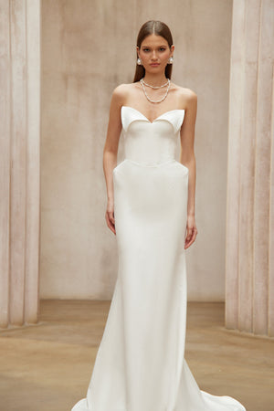 Aurohaya Alba White Barrel Waist Corset Maxi Dress
