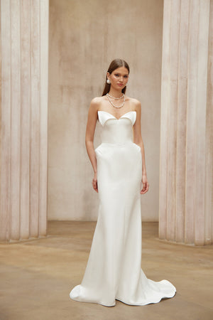 Aurohaya Alba White Barrel Waist Corset Maxi Dress