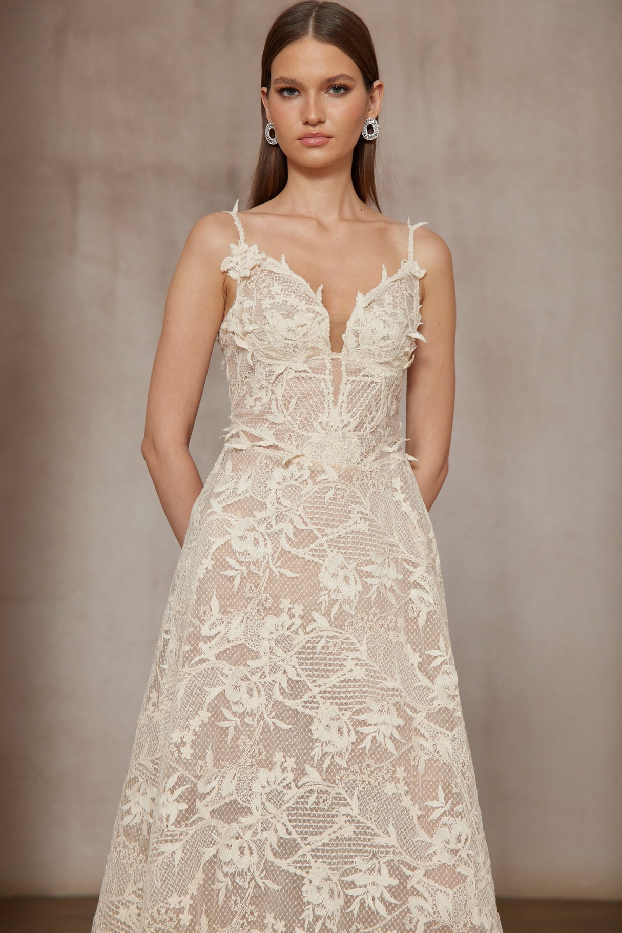Aurohaya Amber White Sleeveless Floral Lace Midi Dress