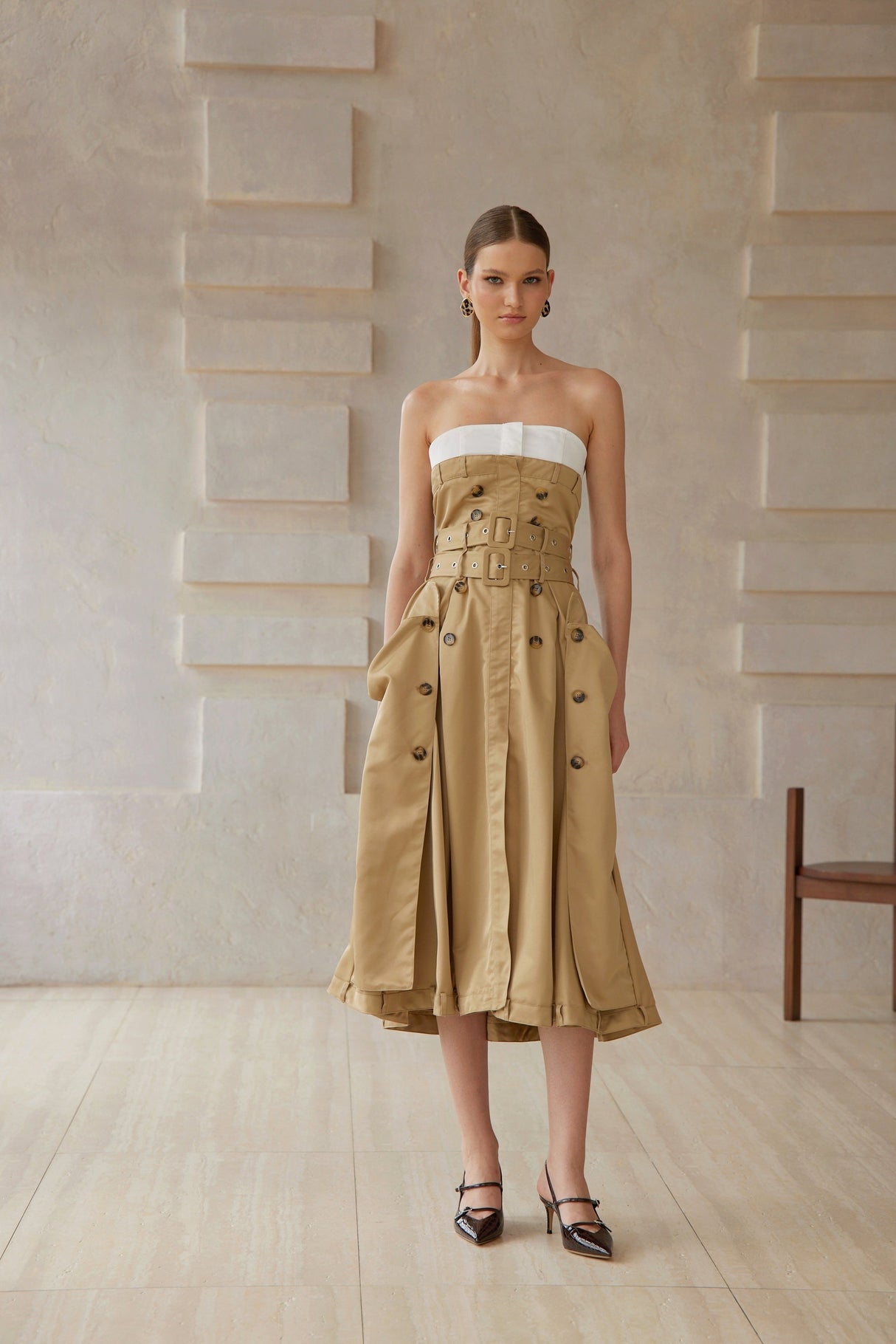 Aurohaya Alba Khaki Trench Style Midi Dress