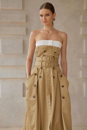 Aurohaya Alba Khaki Trench Style Midi Dress