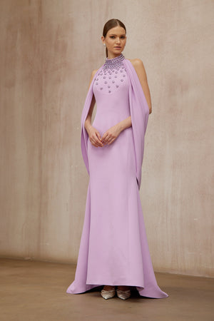 Aurohaya Cerise Purple Shawl Embellished Maxi Dress