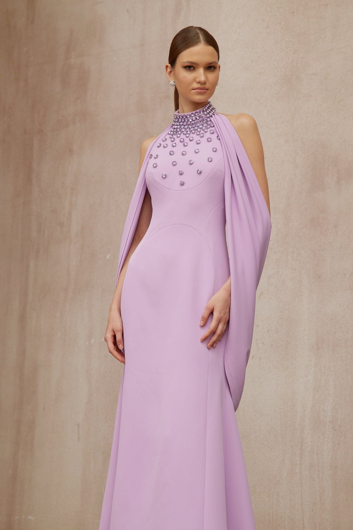 Aurohaya Cerise Purple Shawl Embellished Maxi Dress
