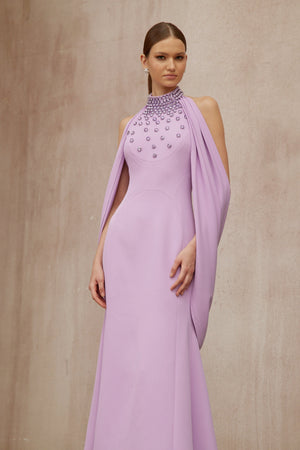 Aurohaya Cerise Purple Shawl Embellished Maxi Dress