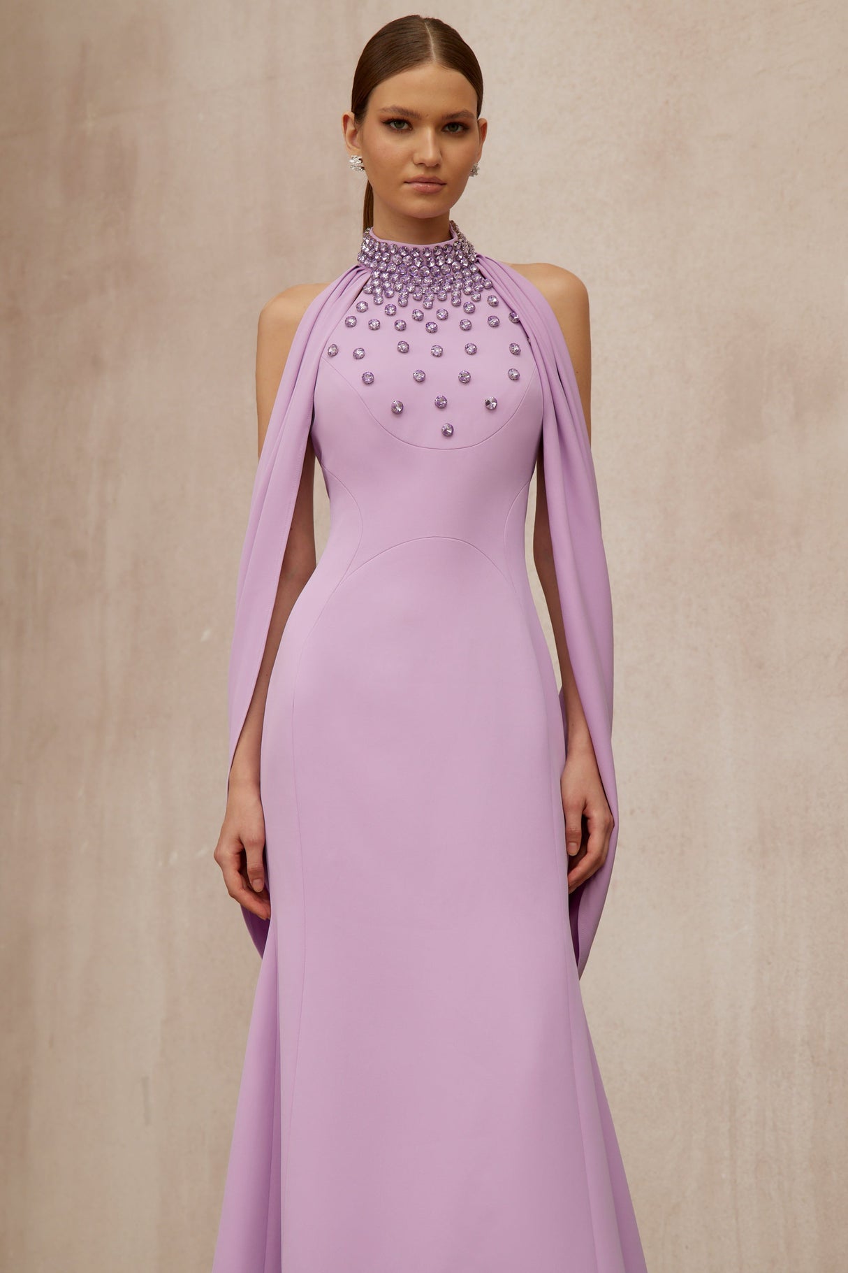 Aurohaya Cerise Purple Shawl Embellished Maxi Dress