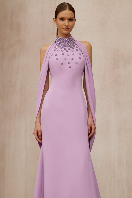 Aurohaya Cerise Purple Shawl Embellished Maxi Dress