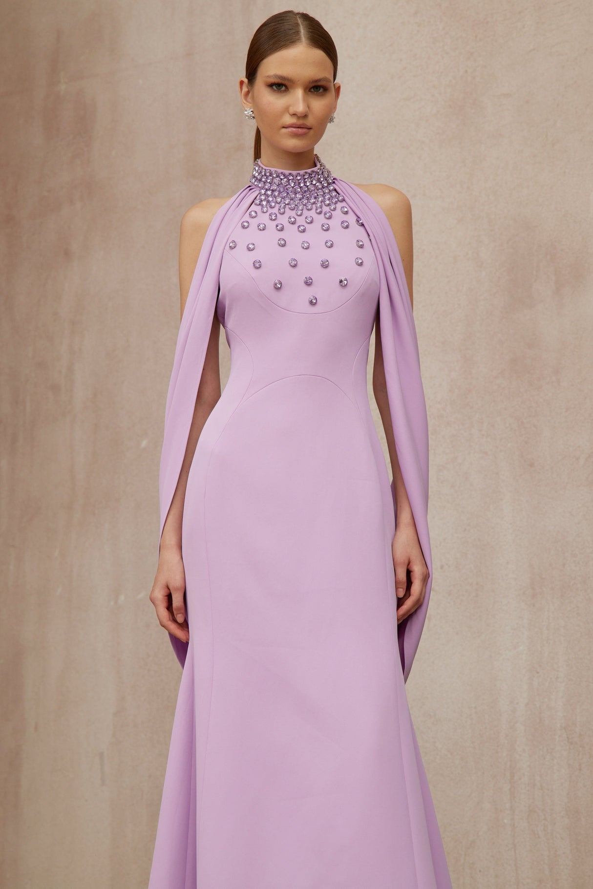 Aurohaya Cerise Purple Shawl Embellished Maxi Dress