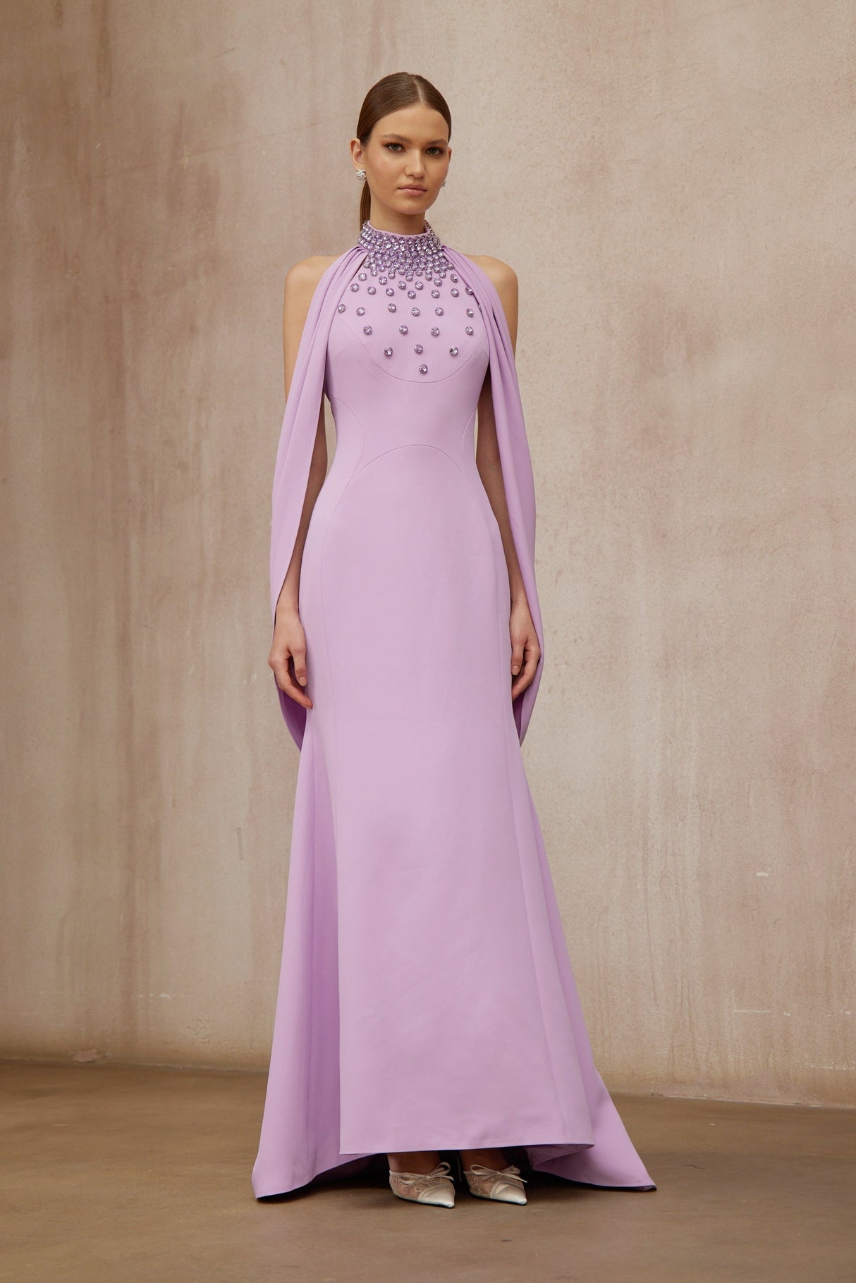 Aurohaya Cerise Purple Shawl Embellished Maxi Dress