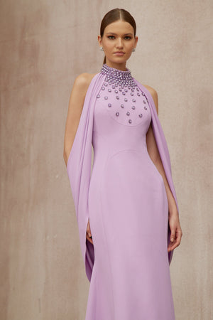 Aurohaya Cerise Purple Shawl Embellished Maxi Dress