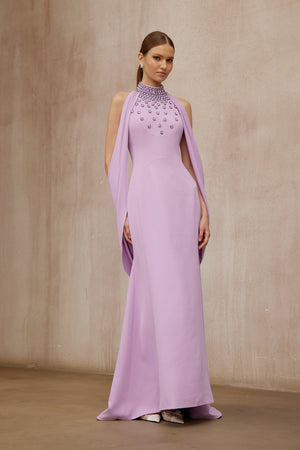 Aurohaya Cerise Purple Shawl Embellished Maxi Dress