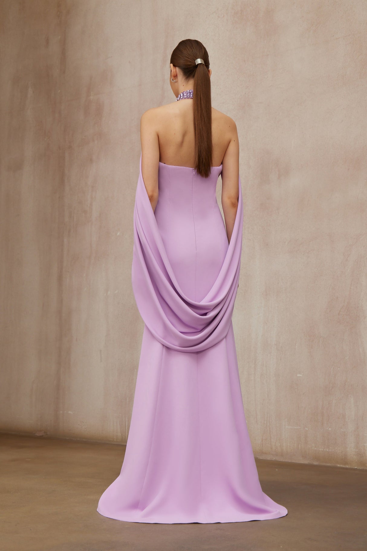 Aurohaya Cerise Purple Shawl Embellished Maxi Dress