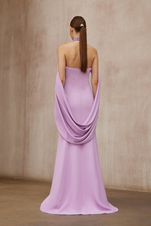 Aurohaya Cerise Purple Shawl Embellished Maxi Dress