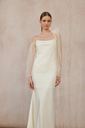 Aurohaya Héloïse White Floral Tulle Blouse & Satin Dress Set