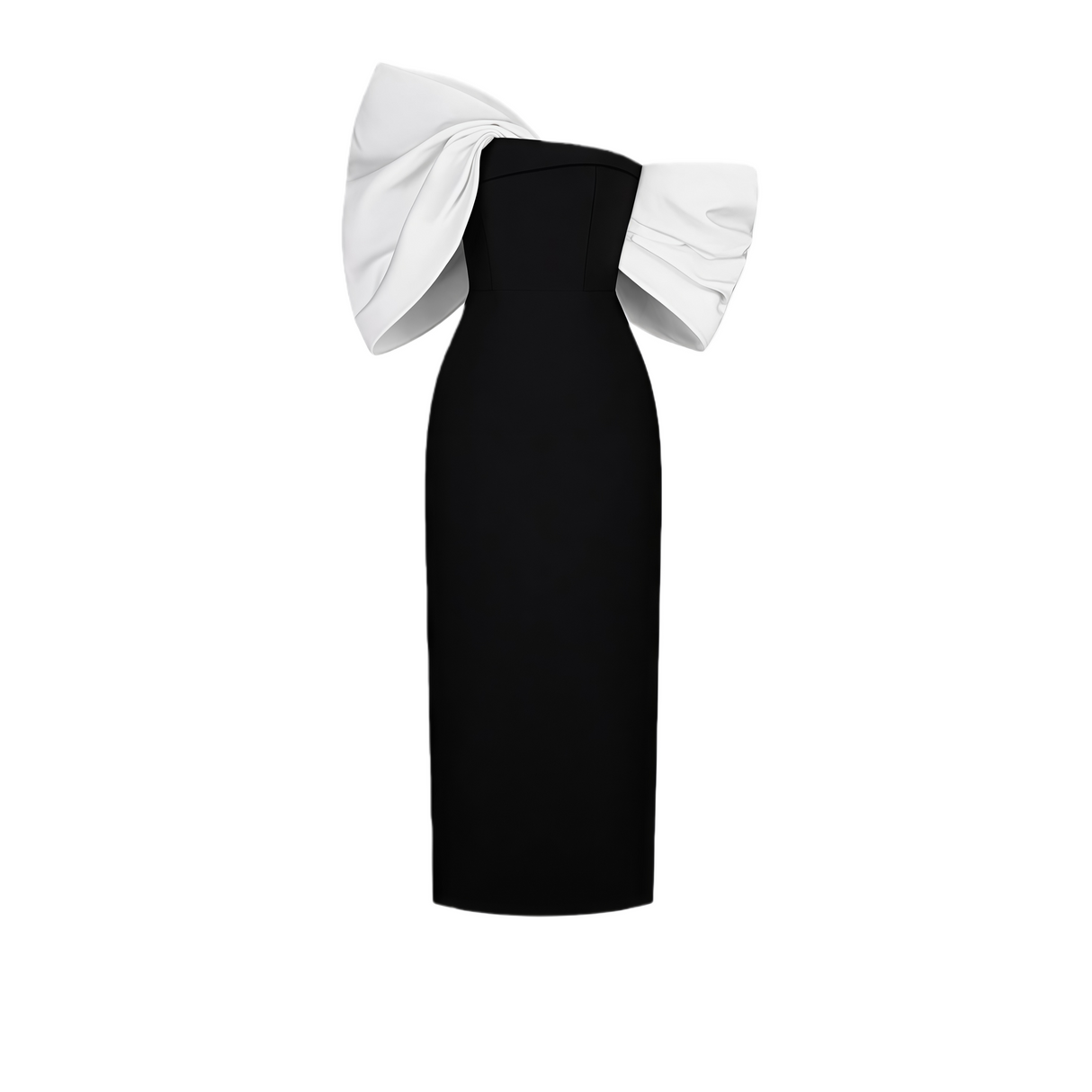 Aurohaya Mathilde Black Midi Dress with Asymmetrical Bow Detail