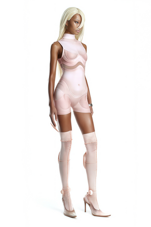 Aurohaya Néon Pink Mesh Panel Playsuit