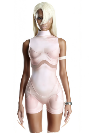Aurohaya Néon Pink Mesh Panel Playsuit