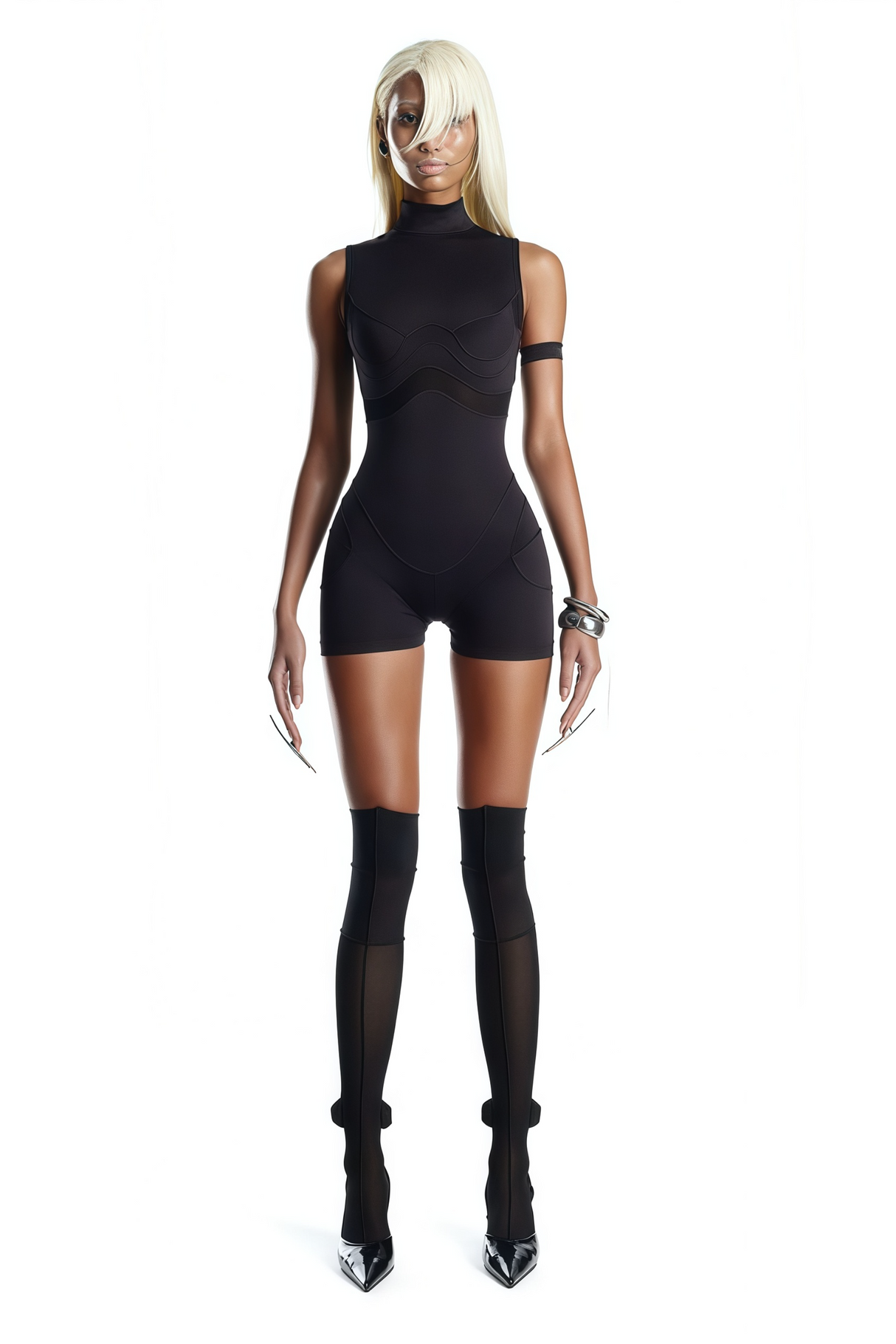 Aurohaya Néon Black Mesh Panel Playsuit