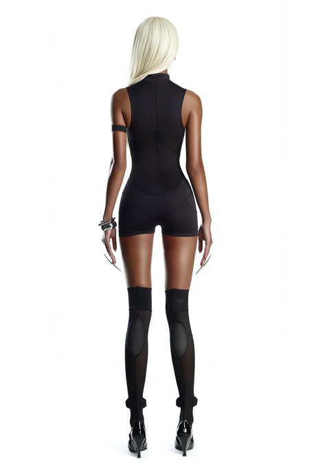 Aurohaya Néon Black Mesh Panel Playsuit