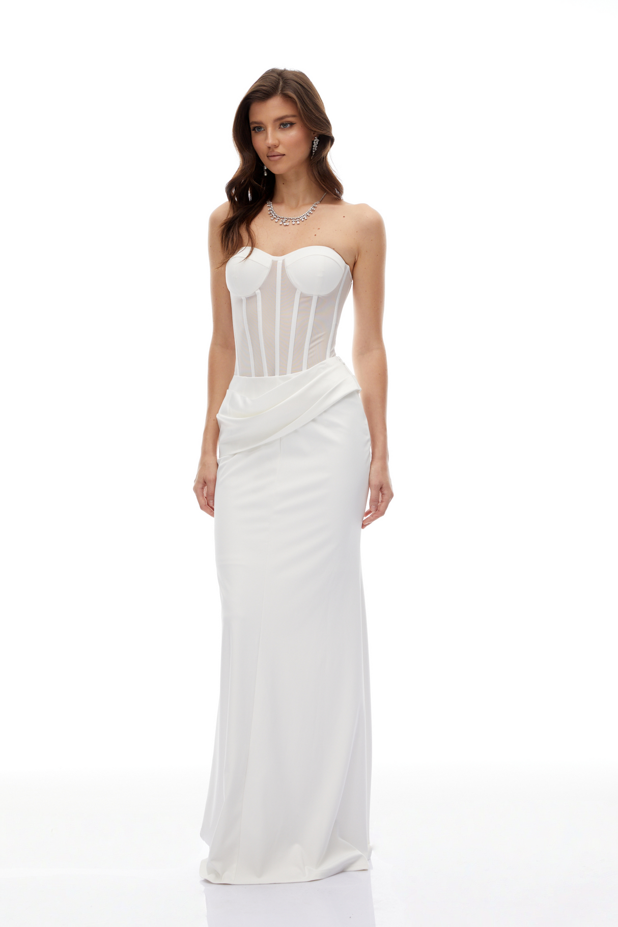 Aurohaya Thora White Corset Flared Gown