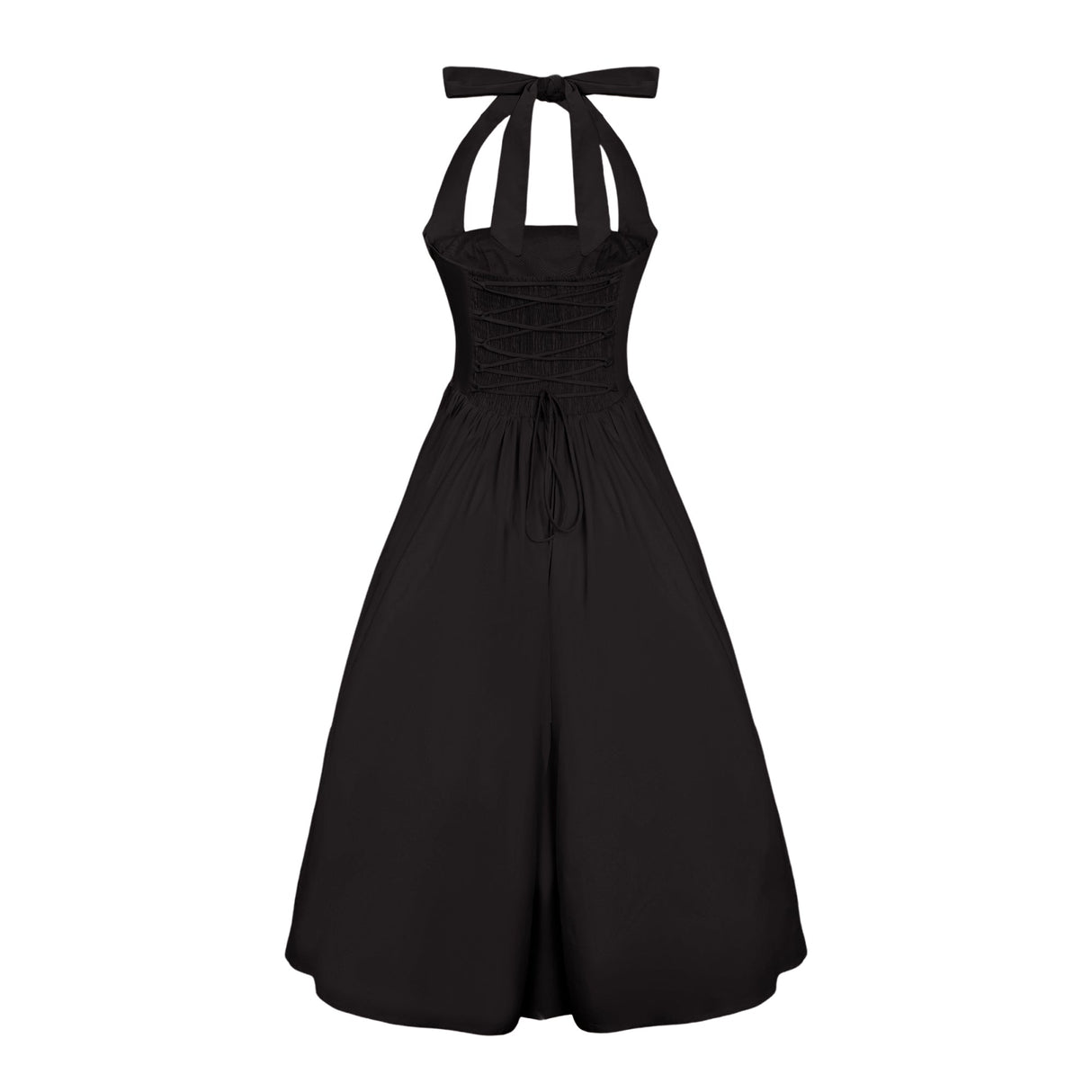 Aurohaya Eponine Black Layered Flared Hem Midi Dress