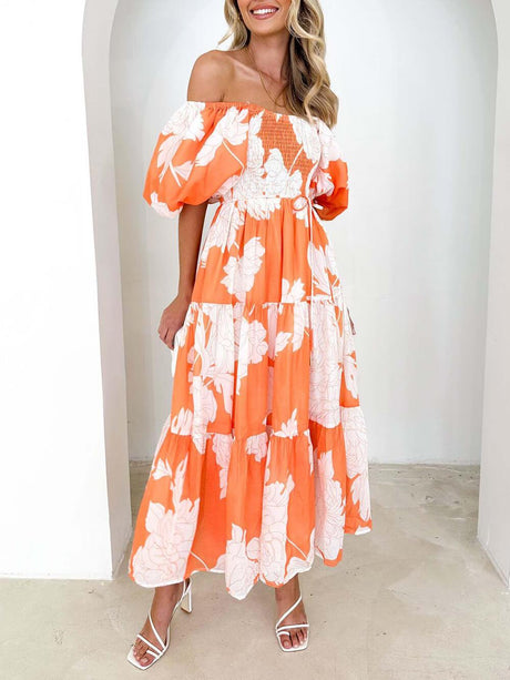 Aurohaya Unique Floral Print Patchwork Up Pleated Maxi Dress