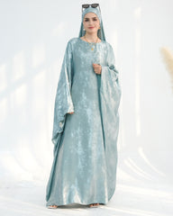 Satin Batwing Light Blue Butterfly Abaya with Hijab